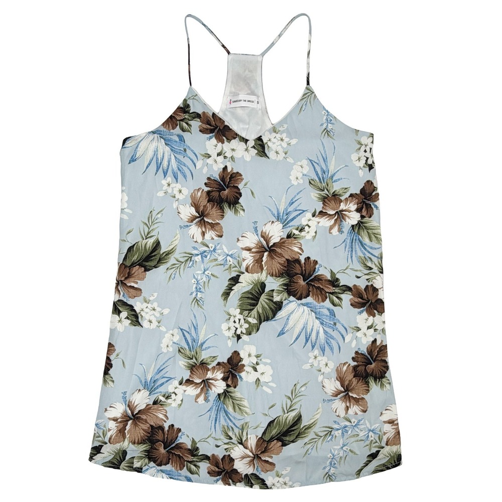 Tropical Spaghetti Strap Tank Top Women's Small Blue Brown Saved By The Dress